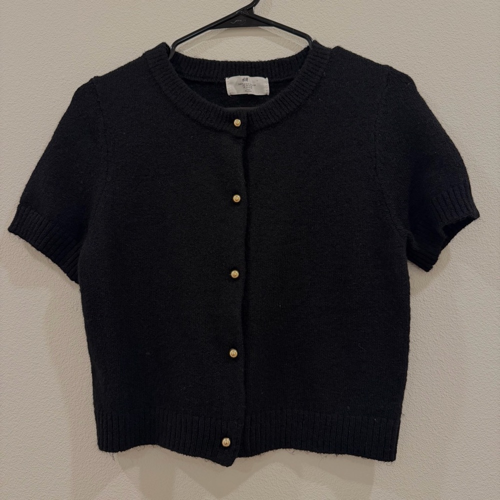 H&M Black Knit Top with Gold Buttons